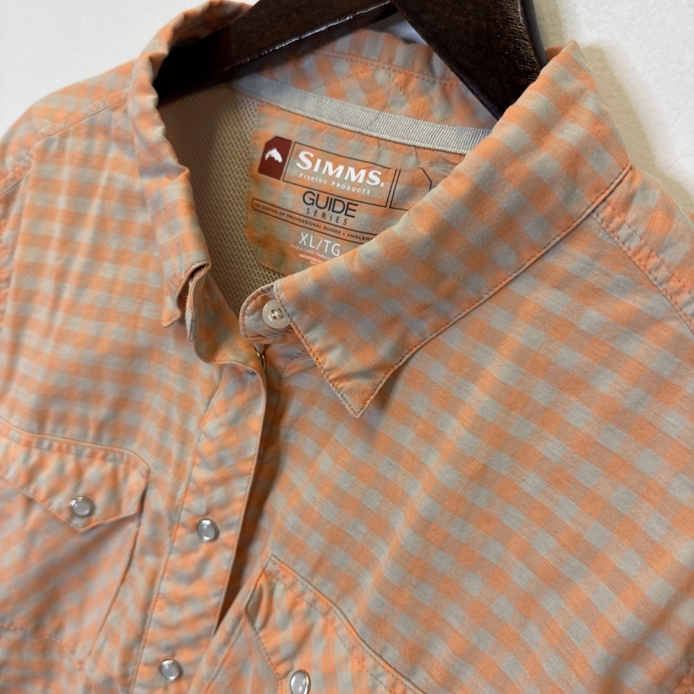 SIMMS Guide Series Womens Button Down Pearl Snaps Orange Check Outdoors Shirt XL